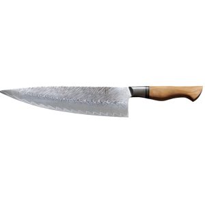 Ryda Knives ST650 Kockkniv Damaskusstål 25 cm Olivträhandtag