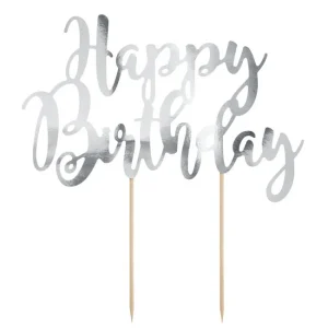 Cake topper Happy Birthday Silver
