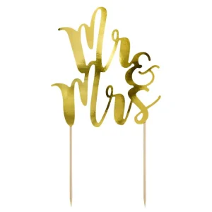 Cake topper Mr & Mrs Guld