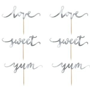 Cupcake topper Love Sweet Yum Silver