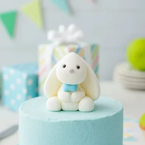Vit Kanin Blå rosett Ätbar tårtdekoration