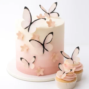 Fjärilar & blommor ätbara Wafer Rosa