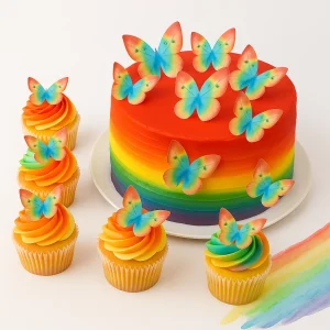 Fjärilar ätbara Wafer Regnbågsfärgade